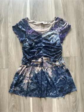 Anthropologie 9H15 STCL Ruched Peplum Top Blue Purple NWOT Size Small